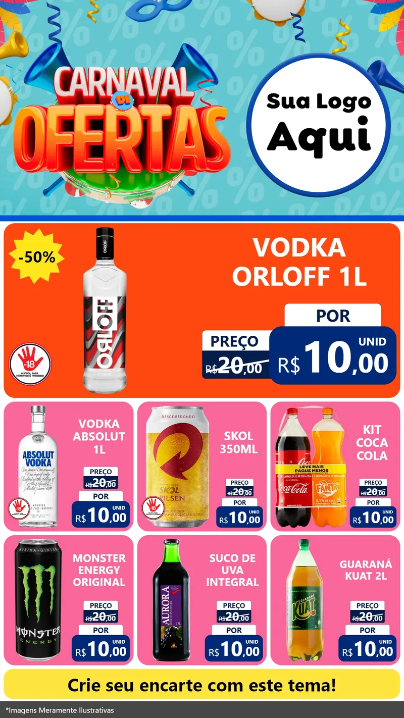 Modelo de Rede Social para Stories com o tema Carnaval de Ofertas para Distribuidora de bebidas