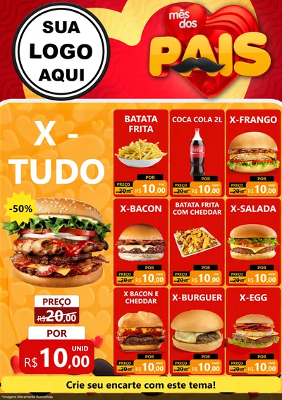 Modelo de Encarte para Encarte A4 Vertical com o tema Mês Dos Pais para Hamburgueria