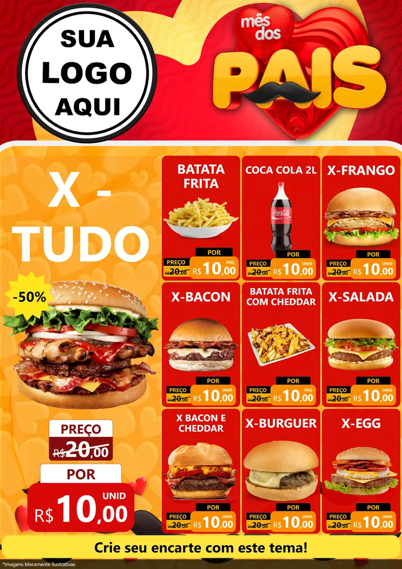 Modelo de Encarte para Encarte A4 Vertical com o tema Mês Dos Pais para Hamburgueria