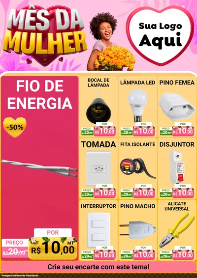 Modelo de Encarte para Encarte A4 Vertical com o tema Mês da Mulher para Materiais Elétricos