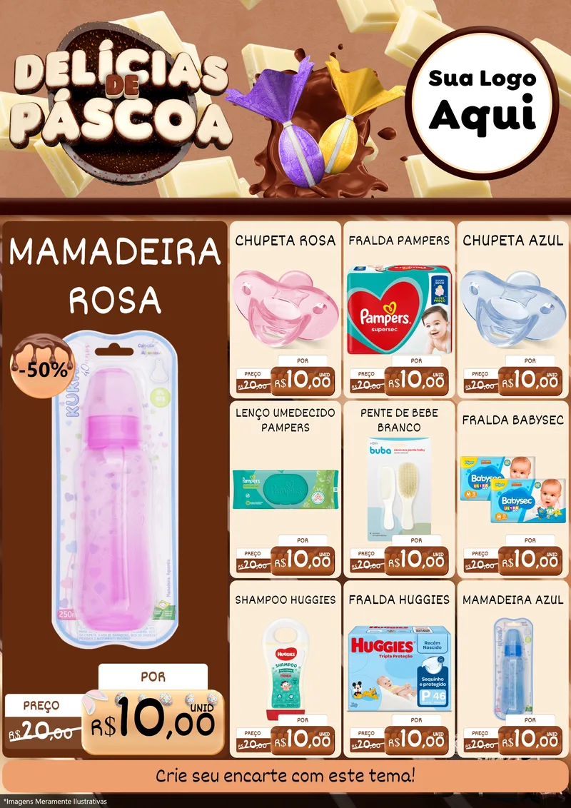 Modelo de Encarte para Encarte A4 Vertical com o tema Delícias de Páscoa para Bebês