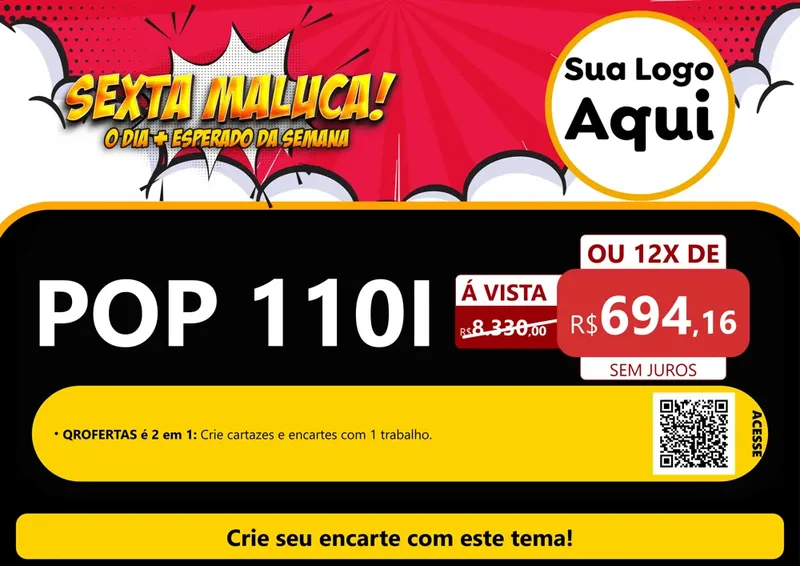 Modelo de Cartaz para Cartaz A4 Horizontal com o tema Sexta Maluca! para Concessionaria de Motos