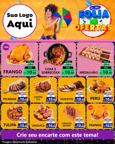 Modelo de Rede Social para Feed Instagram com o tema Folia de Ofertas para Assados