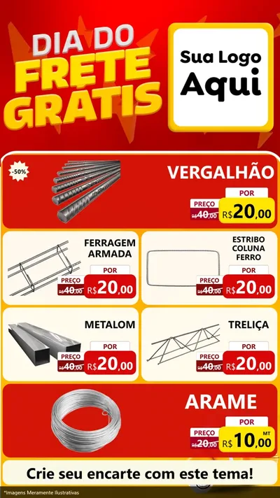 Modelo de TV para TV Vertical com o tema Dia do Frete Grátis para Ferragens