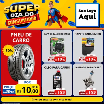 Modelo de Rede Social para Feed Facebook com o tema Super Dia do Consumidor para Auto peças