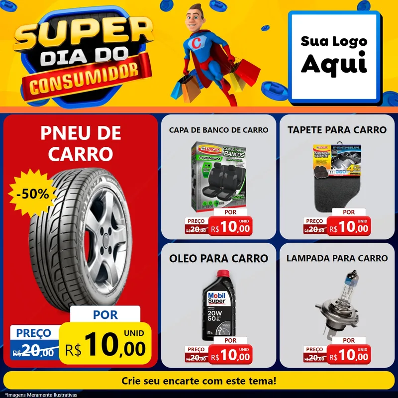 Modelo de Rede Social para Feed Facebook com o tema Super Dia do Consumidor para Auto peças