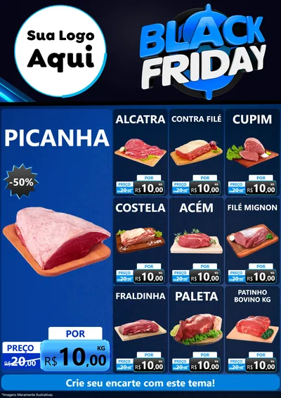 Modelo de Encarte para Encarte A4 Vertical com o tema Black Friday para Açougue