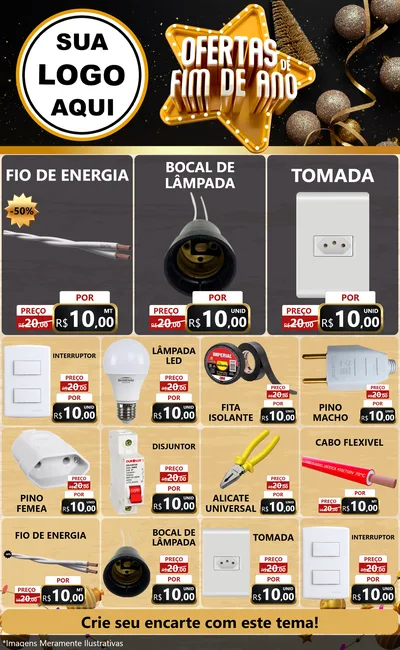 Modelo de Encarte para Encarte Grande com o tema Ofertas de Fim de Ano para Materiais Elétricos