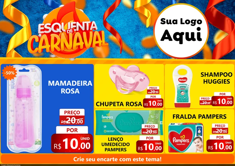 Modelo de Encarte para Encarte A4 Horizontal com o tema Esquenta de Carnaval para Bebês