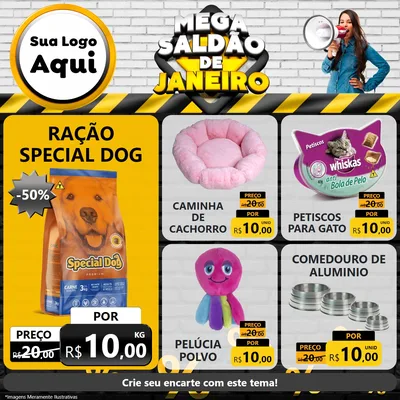 Modelo de Rede Social para Feed Facebook com o tema Mega Saldão de Janeiro para Pet Shop