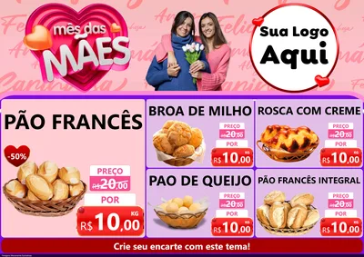 Modelo de Encarte para Encarte A4 Horizontal com o tema Mês Das Mães para Padaria