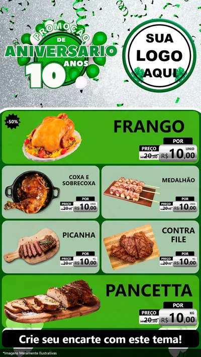 Modelo de TV para TV Vertical com o tema Promoção de Aniversário - 10 Anos para Assados