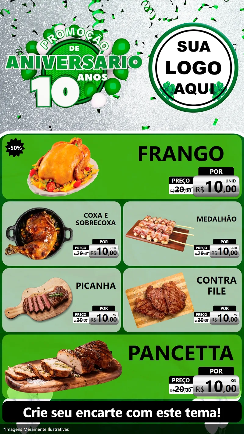 Modelo de TV para TV Vertical com o tema Promoção de Aniversário - 10 Anos para Assados