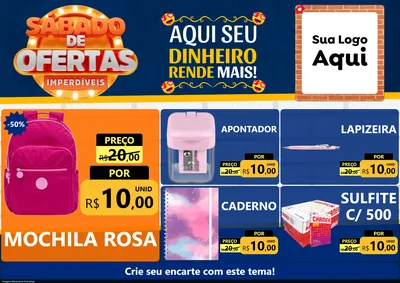 Modelo de Encarte para Encarte A4 Horizontal com o tema Sábado de Ofertas Imperdíveis para Papelaria