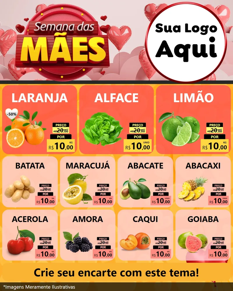 Modelo de Rede Social para Feed Instagram com o tema Semana das Mães para Hortifrúti