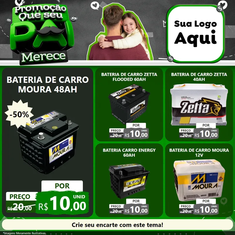 Modelo de Rede Social para Feed Facebook com o tema Promoção Que seu Pai Merece para Baterias Elétricas