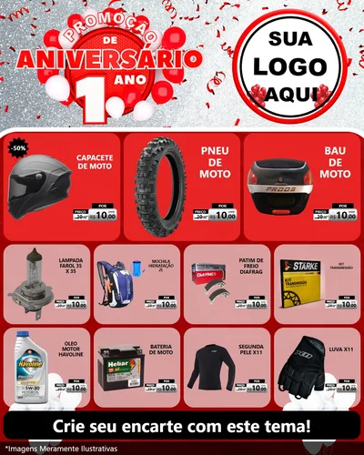 Modelo de Rede Social para Feed Instagram com o tema Promoção de Aniversário - 1 Ano para Moto peças