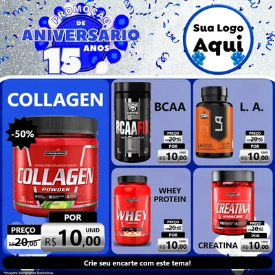 Modelo de Rede Social para Feed Facebook com o tema Promoção de Aniversário - 15 Anos para Suplementos alimentares