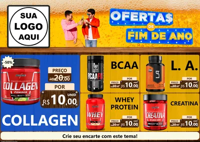 Modelo de Encarte para Encarte A4 Horizontal com o tema Ofertas de Fim de Ano para Suplementos alimentares