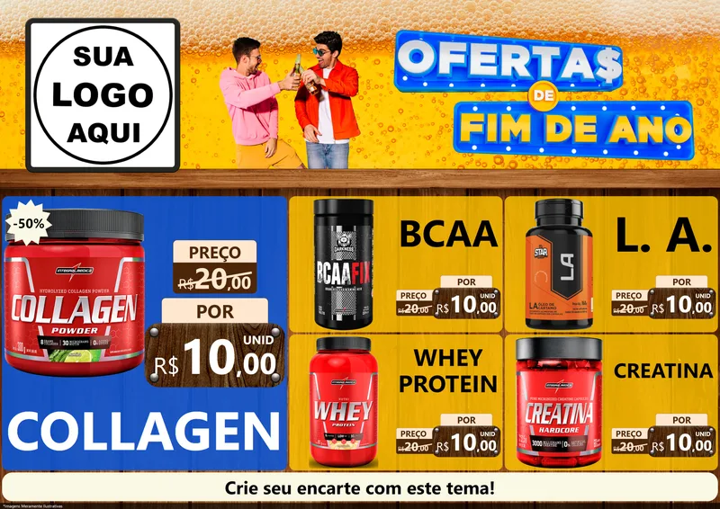 Modelo de Encarte para Encarte A4 Horizontal com o tema Ofertas de Fim de Ano para Suplementos alimentares
