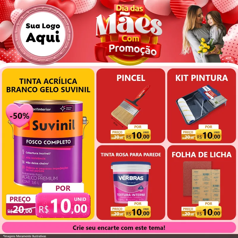 Modelo de Rede Social para Feed Facebook com o tema Dia Das Mães Com Promoção para Tintas e Ferramentas