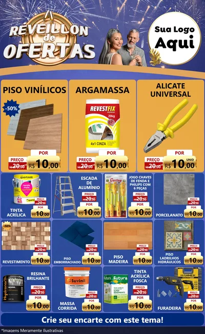 Modelo de Encarte para Encarte Grande com o tema Réveillon de Ofertas para Material para Construção