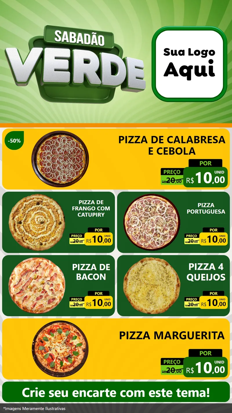Modelo de TV para TV Vertical com o tema Sabadão Verde para Pizzaria