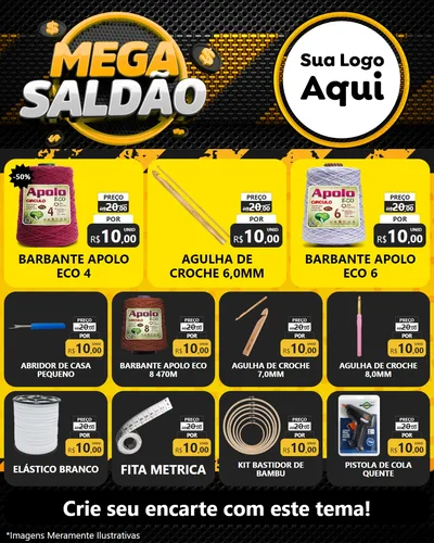 Modelo de Rede Social para Feed Instagram com o tema Mega Saldão para Armarinho e Aviamentos