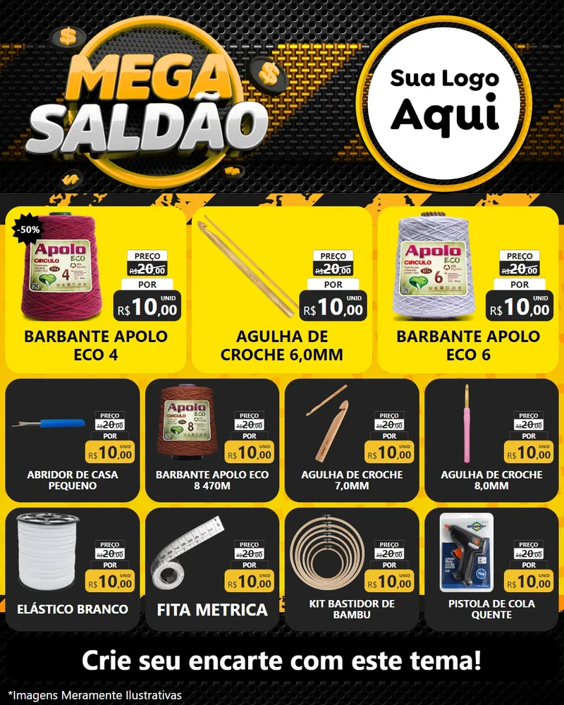 Modelo de Rede Social para Feed Instagram com o tema Mega Saldão para Armarinho e Aviamentos