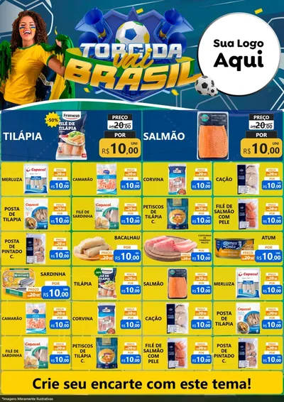 Modelo de Encarte para Encarte A4 Vertical com o tema Torcida Vai Brasil - Copa para Peixaria