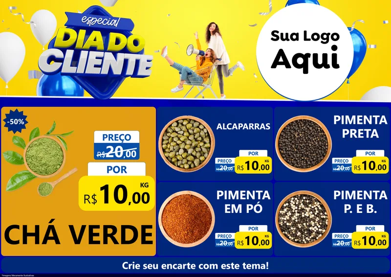 Modelo de Encarte para Encarte A4 Horizontal com o tema Especial Dia do Cliente para Produtos Naturais