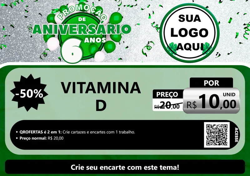 Modelo de Cartaz para Cartaz A4 Horizontal com o tema Promoção de Aniversário - 6 Anos para Farmácia