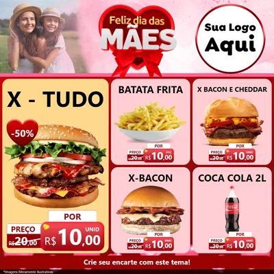 Modelo de Rede Social para Feed Facebook com o tema Feliz Dia Das Mães para Hamburgueria