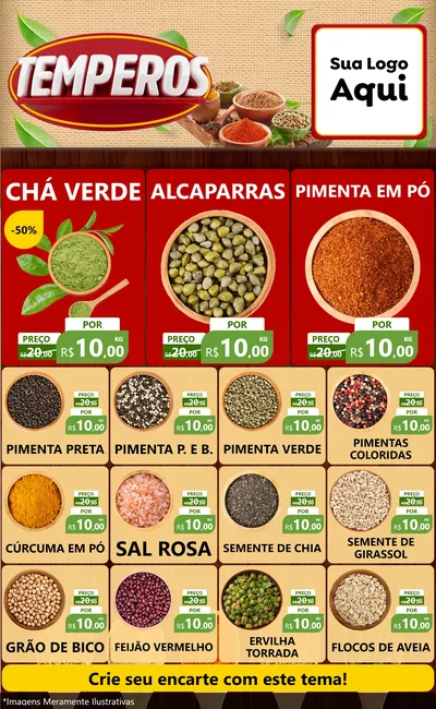 Modelo de Encarte para Encarte Grande com o tema Temperos para Produtos Naturais