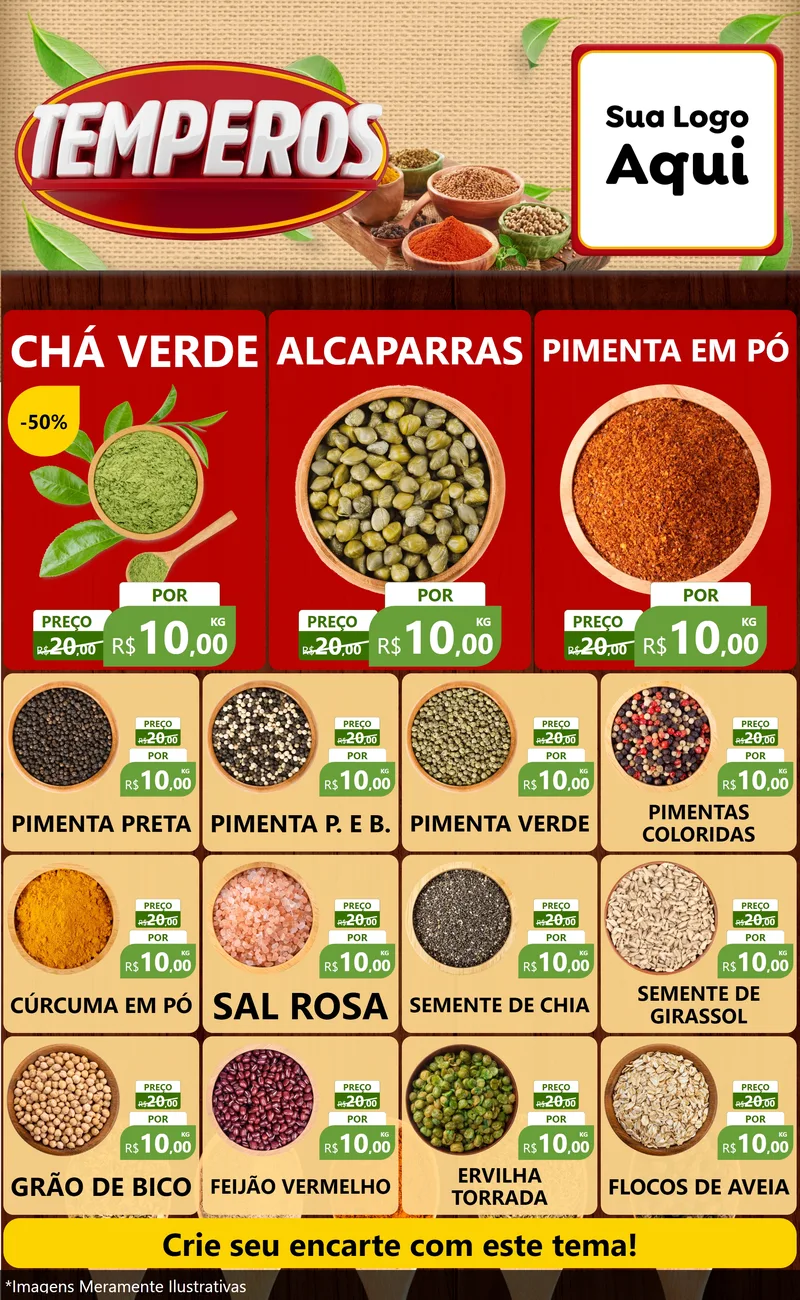 Modelo de Encarte para Encarte Grande com o tema Temperos para Produtos Naturais