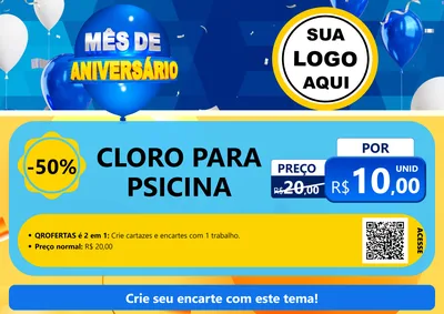 Modelo de Cartaz para Cartaz A4 Horizontal com o tema Mês de Aniversário para Produtos para Piscina