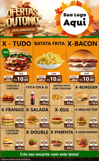 Modelo de Encarte para Encarte Grande com o tema Ofertas de Outono - Vem, Aproveite! para Hamburgueria
