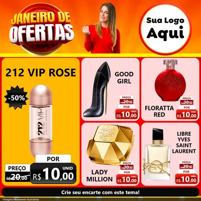 Modelo de Rede Social para Feed Facebook com o tema Janeiro de Ofertas para Perfumes