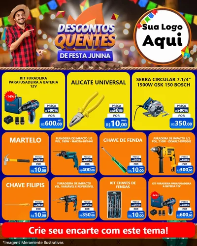 Modelo de Rede Social para Feed Instagram com o tema Descontos Quentes de Festa Junina para Maquinas e Ferramentas