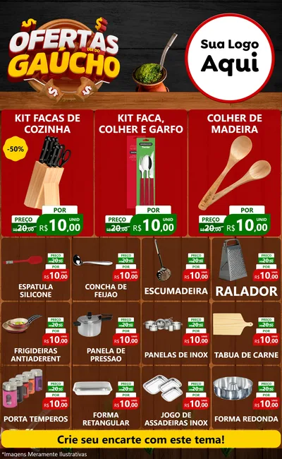 Modelo de Encarte para Encarte Grande com o tema Ofertas Dia do Gaúcho para Utilidades Domésticas