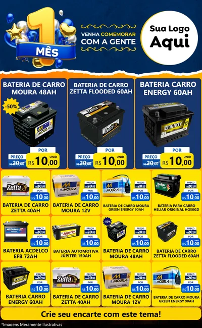 Modelo de Encarte para Encarte Grande com o tema Um Mês de Aniversário para Baterias Elétricas