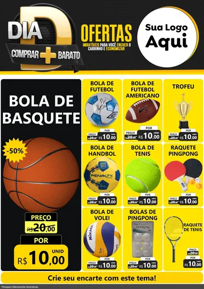 Modelo de Encarte para Encarte A4 Vertical com o tema Dia D Mais Economia para Artigos Esportivos