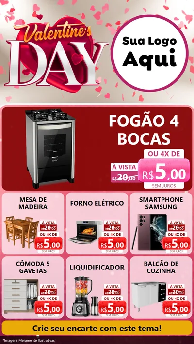 Modelo de Rede Social para Stories com o tema Valentine's Day para Móveis e Eletro