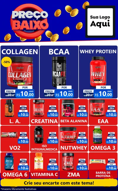 Modelo de Encarte para Encarte Grande com o tema Preço Baixo para Suplementos alimentares