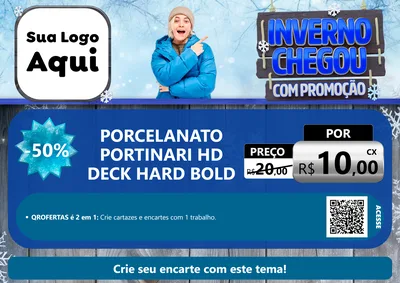 Modelo de Cartaz para Cartaz A4 Horizontal com o tema Inverno Chegou Com Promoção para Pisos e revestimentos