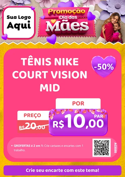 Modelo de Cartaz para Cartaz A4 Vertical com o tema Promoção Dia das Mães para Calçados