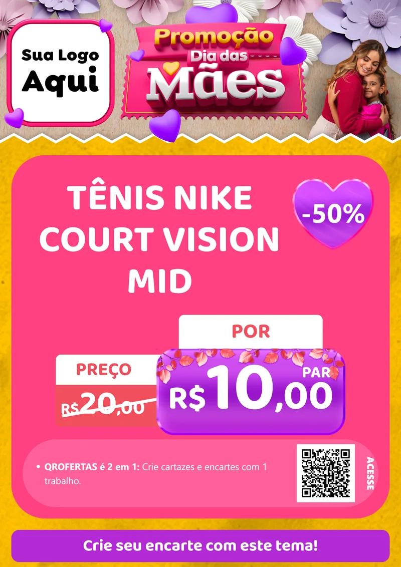 Modelo de Cartaz para Cartaz A4 Vertical com o tema Promoção Dia das Mães para Calçados