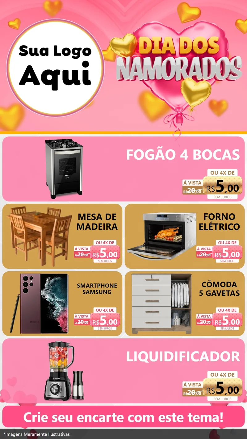 Modelo de TV para TV Vertical com o tema Dia dos Namorados para Móveis e Eletro