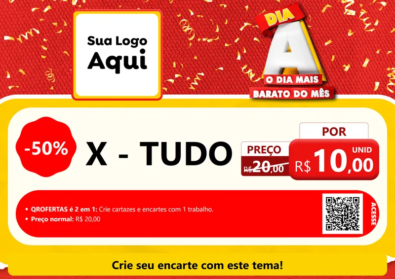 Modelo de Cartaz para Cartaz A4 Horizontal com o tema Dia A o Dia Mais Barato do Mês para Hamburgueria