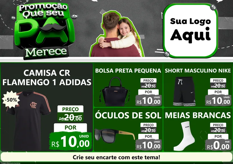 Modelo de Encarte para Encarte A4 Horizontal com o tema Promoção Que seu Pai Merece para Roupas e acessórios